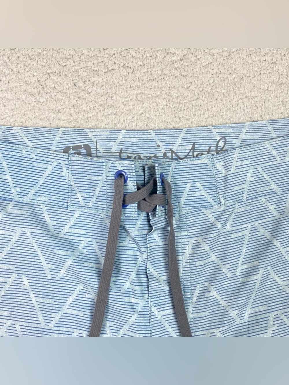 Travis Mathew Board Shorts Men's Size 34 Blue Stretch Beach Swim Summer Surf EUC - Picture 7 of 9